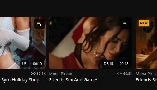 Vignettes Trending d'aznude.com avec le nom de la star, le titre et le nombre de vues